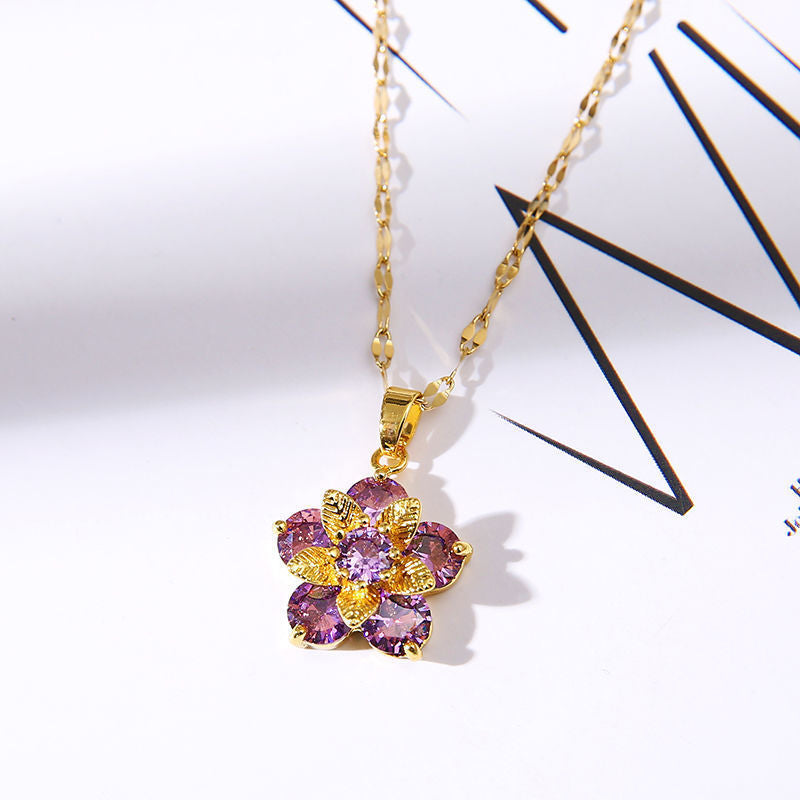 Micro-inlaid zircon colored bauhinia necklace