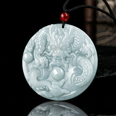 Dragon and beads Natural Emerald Jade Stone necklace