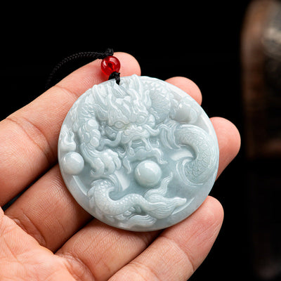 Dragon and beads Natural Emerald Jade Stone necklace