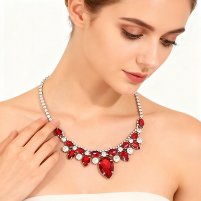 Red Teardrop Crystal Diamond Necklace