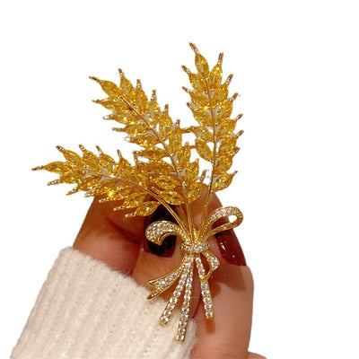 Three Ears of Wheat Natural Crystal Brooch
