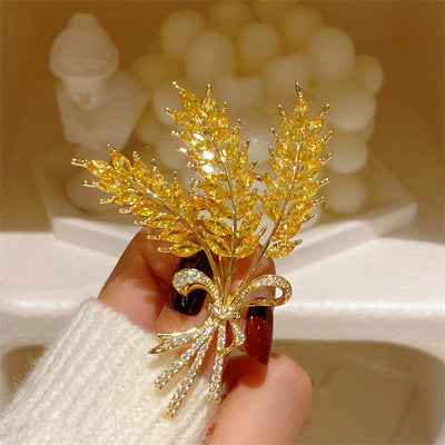 Three Ears of Wheat Natural Crystal Brooch