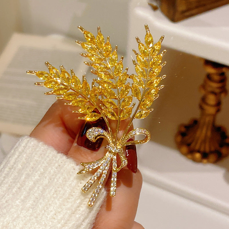 Three Ears of Wheat Natural Crystal Brooch
