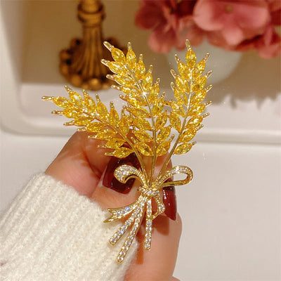 Three Ears of Wheat Natural Crystal Brooch