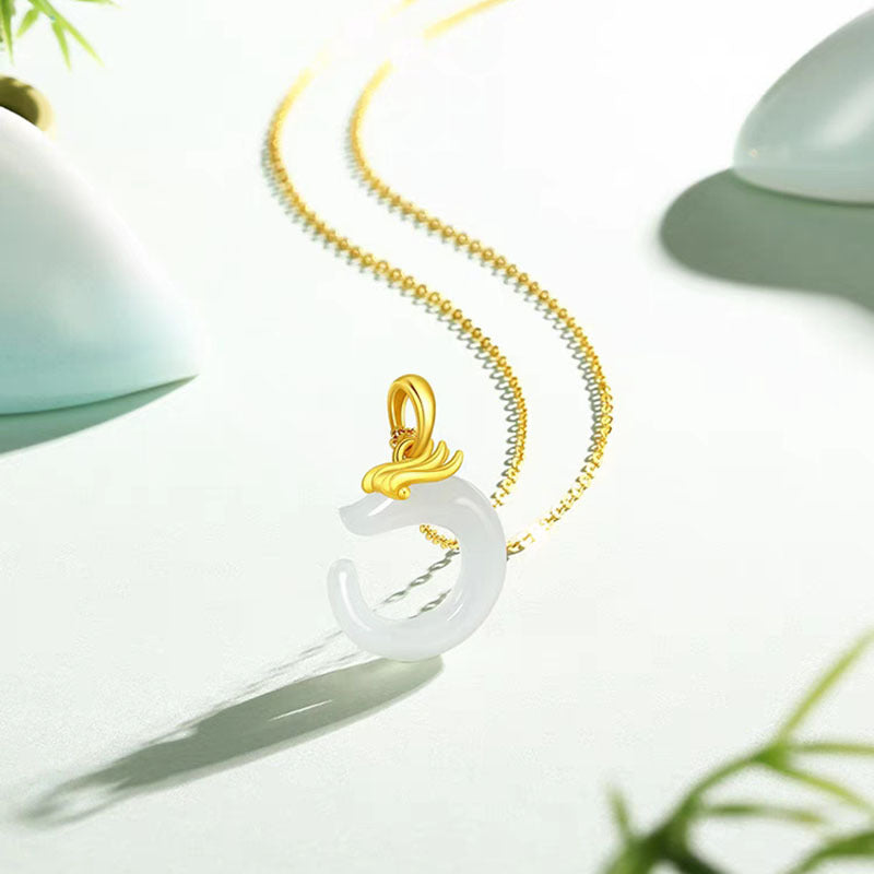 Reunion Dragon Natural Emerald Jade Stone Necklace
