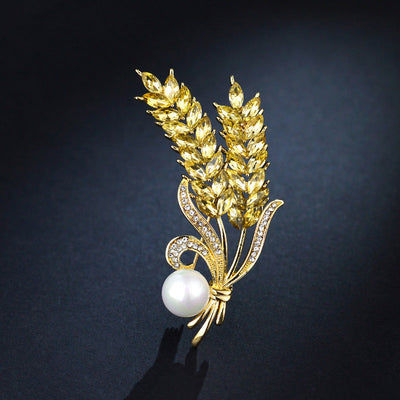 Pearl Wheat Ear Natural Crystal Brooch