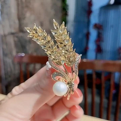 Pearl Wheat Ear Natural Crystal Brooch