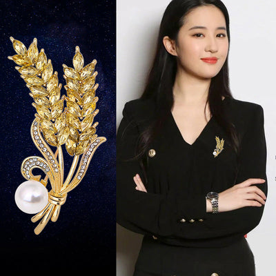 Pearl Wheat Ear Natural Crystal Brooch