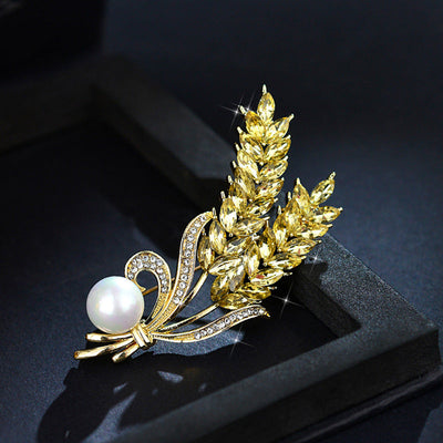 Pearl Wheat Ear Natural Crystal Brooch