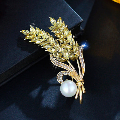 Pearl Wheat Ear Natural Crystal Brooch