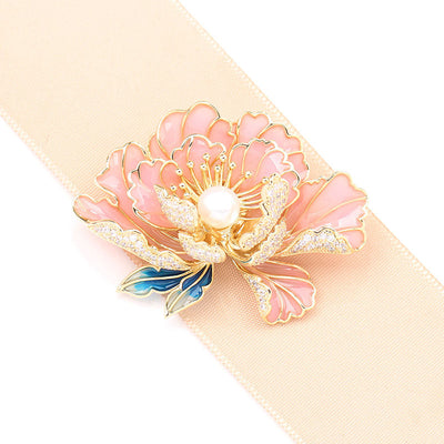 Peony Natural Freshwater Pearl Brooch
