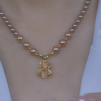 Cat's eye natural freshwater pearl necklace