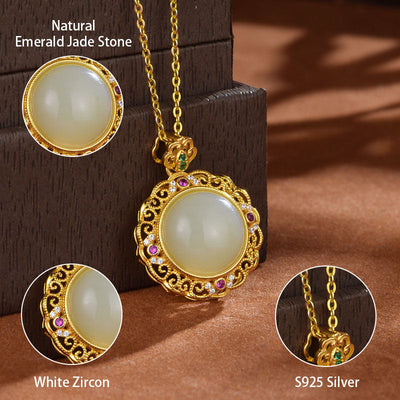 Lucky Lace Circle Natural Emerald Jade Stone Necklace