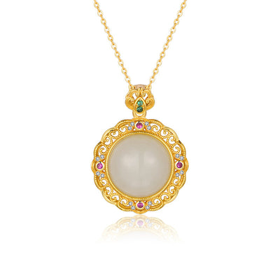 Lucky Lace Circle Natural Emerald Jade Stone Necklace