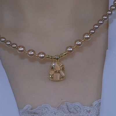 Cat's eye natural freshwater pearl necklace
