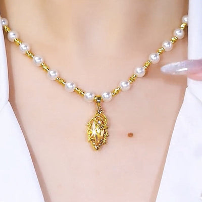 Double-layer leaf natural crystal necklace