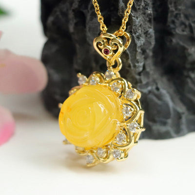 Beeswax Rose Flower Pendant Necklace