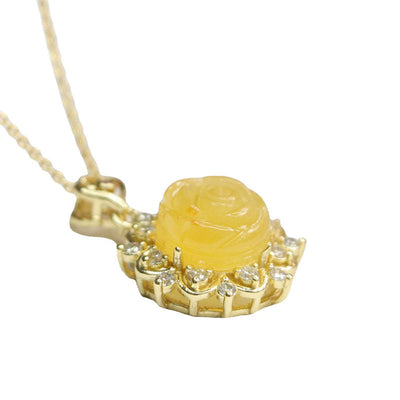 Beeswax Rose Flower Pendant Necklace