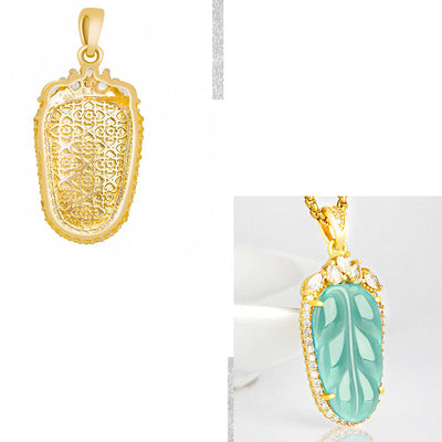 Blue Water Leaf Natural Emerald Jade Stone Necklace