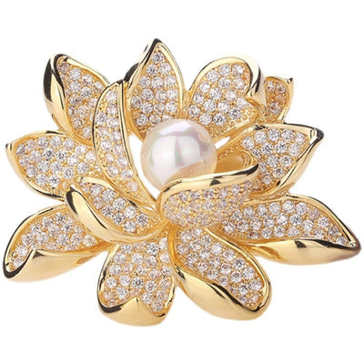 Diamond Lotus Natural Freshwater Pearl Brooch