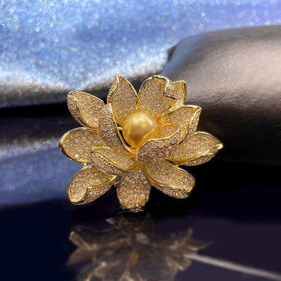 Diamond Lotus Natural Freshwater Pearl Brooch