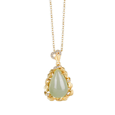 Drop Diamond Natural Emerald Jade Stone Necklace