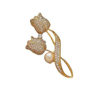 Diamond Tulip Natural Freshwater Pearl Brooch
