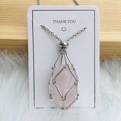 Net pocket metal bamboo natural crystal necklace