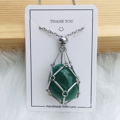 Net pocket metal bamboo natural crystal necklace