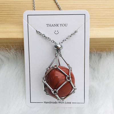 Net pocket metal bamboo natural crystal necklace