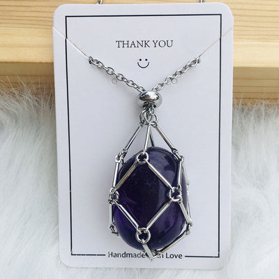 Net pocket metal bamboo natural crystal necklace