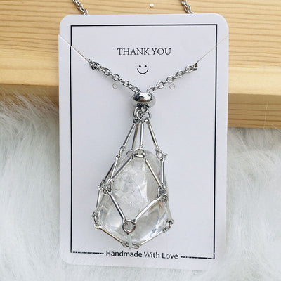 Net pocket metal bamboo natural crystal necklace