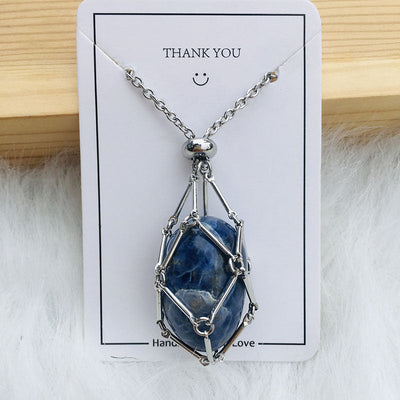 Net pocket metal bamboo natural crystal necklace