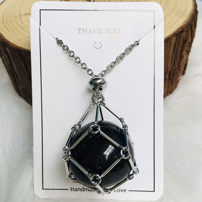 Net pocket metal bamboo natural crystal necklace