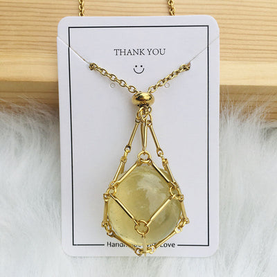 Net pocket metal bamboo natural crystal necklace