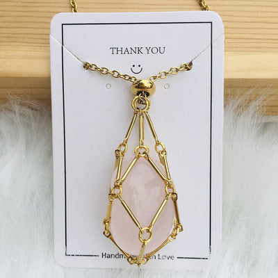 Net pocket metal bamboo natural crystal necklace