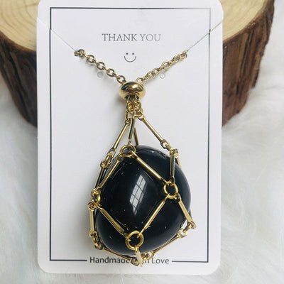 Net pocket metal bamboo natural crystal necklace