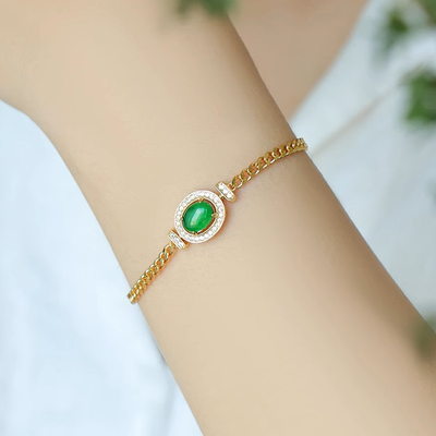 Diamond-studded Oval Natural Crystal Bracelet