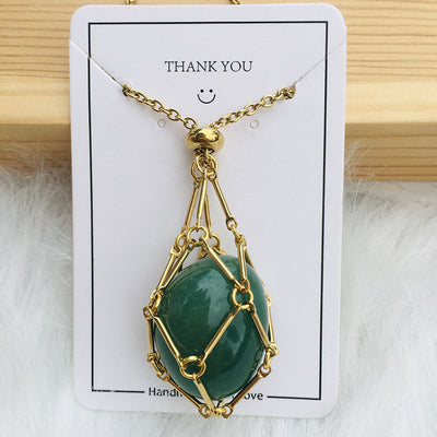 Net pocket metal bamboo natural crystal necklace