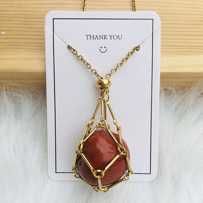Net pocket metal bamboo natural crystal necklace