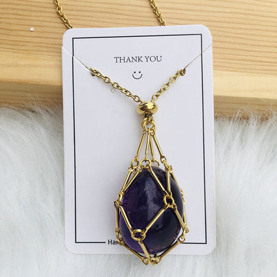 Net pocket metal bamboo natural crystal necklace