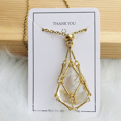 Net pocket metal bamboo natural crystal necklace