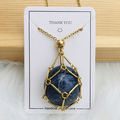 Net pocket metal bamboo natural crystal necklace