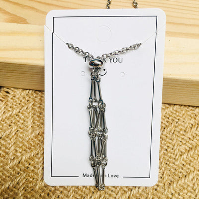 Net pocket metal bamboo natural crystal necklace