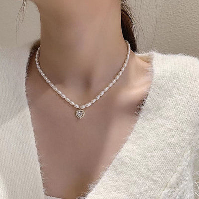 Heart pendant natural freshwater pearl necklace
