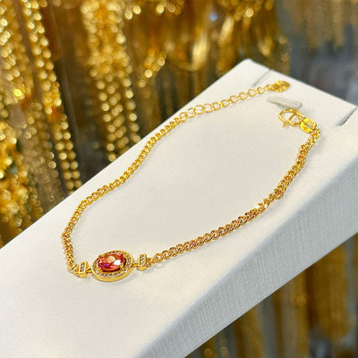 Diamond-studded Oval Natural Crystal Bracelet