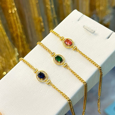 Diamond-studded Oval Natural Crystal Bracelet