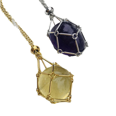 Net pocket metal bamboo natural crystal necklace