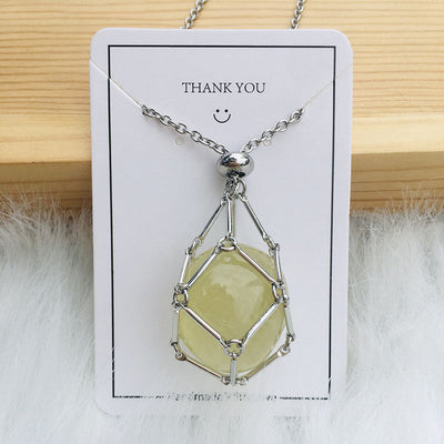 Net pocket metal bamboo natural crystal necklace
