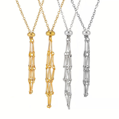 Metal bamboo necklace woven cage pendant